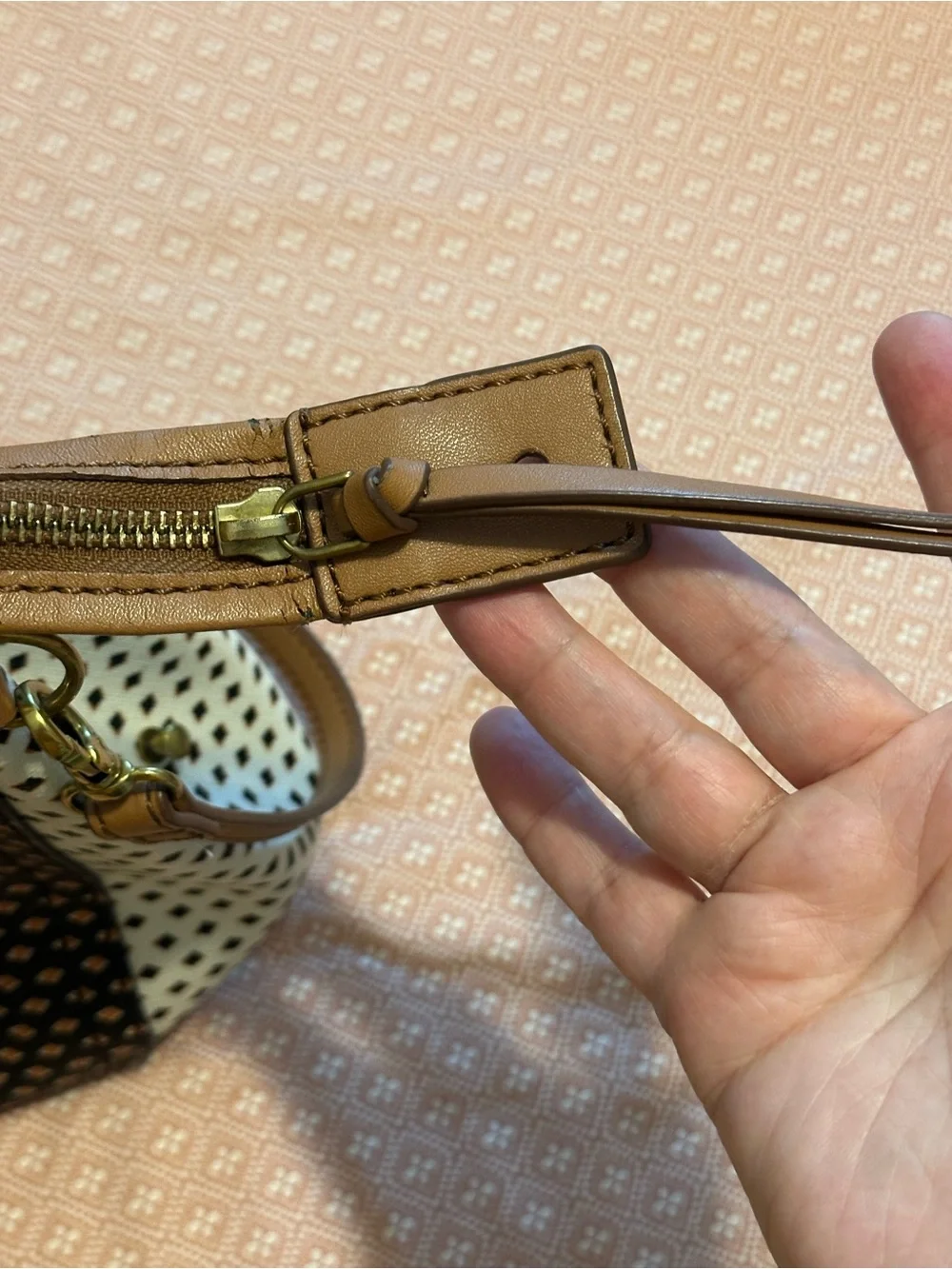 Fossil Black and Tan Patterned Satchel with White Sides